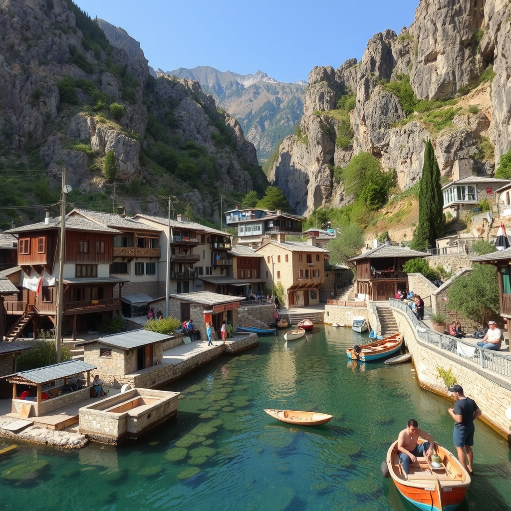 Picturesque hidden travel destination featuring a remote mountain village with traditional architecture, pristine natural landscapes, crystal clear waters, and authentic local culture away from crowded tourist areas
